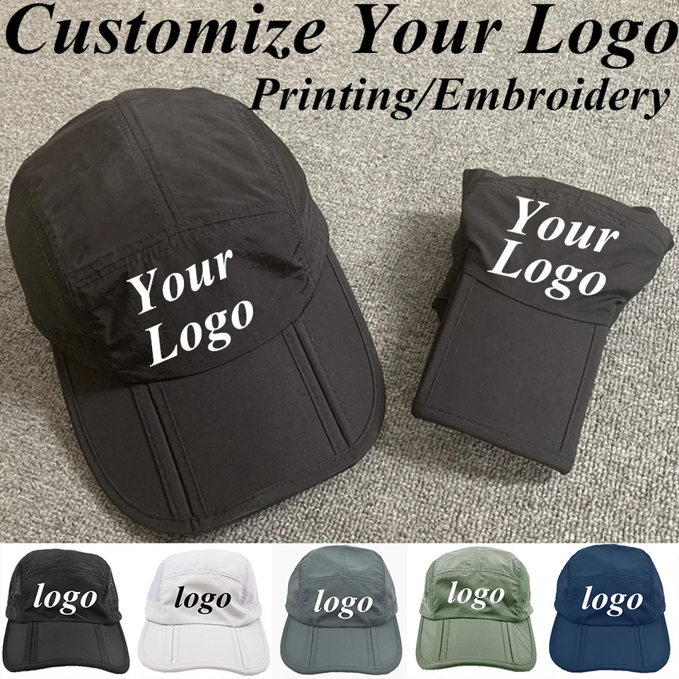 Customized summer quick drying folding baseball cap suitable for men women portable snap cap outdoor hiking waterproof sun hat 240909