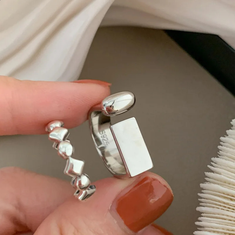 Ventilate 925 sterling silver ring womens gift retro open trend unique geometric asymmetry jewelry pendant 240909