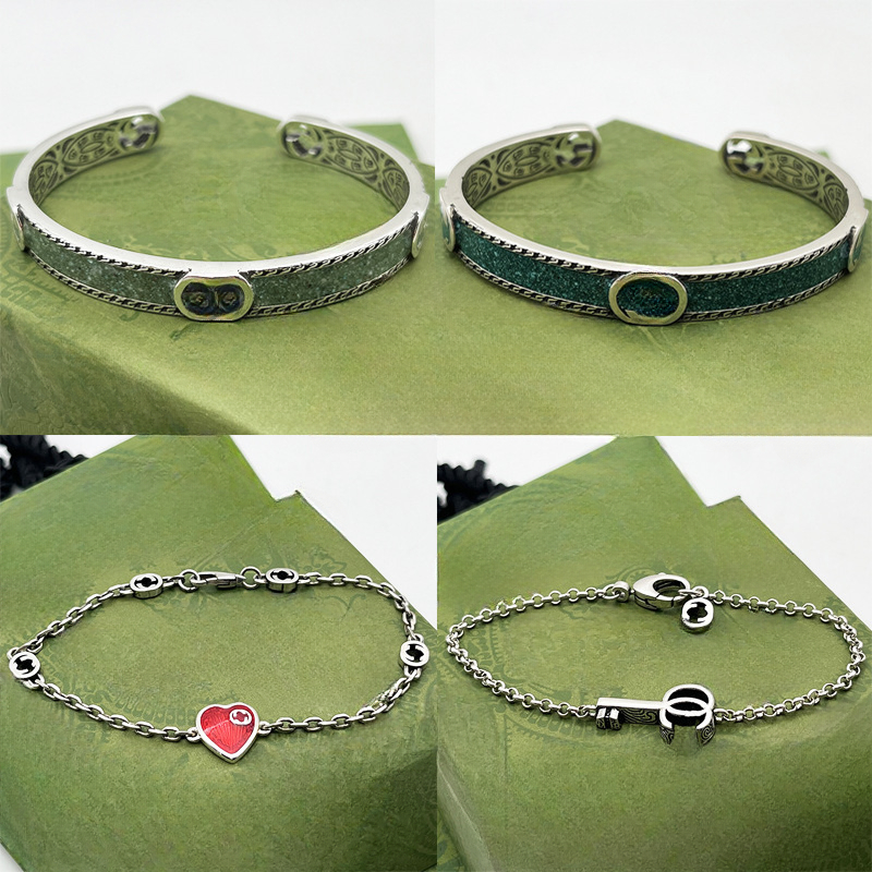 Bracelets de créateurs Bracelet en émail double g classique Vintage Couples noirs verts à main la chaîne argentée thaïlandaise