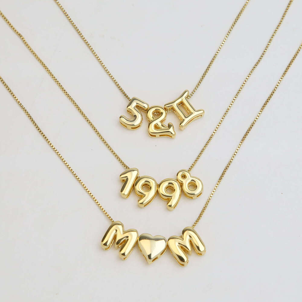 Créatif 18 carats en laiton doré lisse bulle ballon bricolage 26 lettre anglaise pendentif collier pour hommes et femmes noël anniversaire bijoux