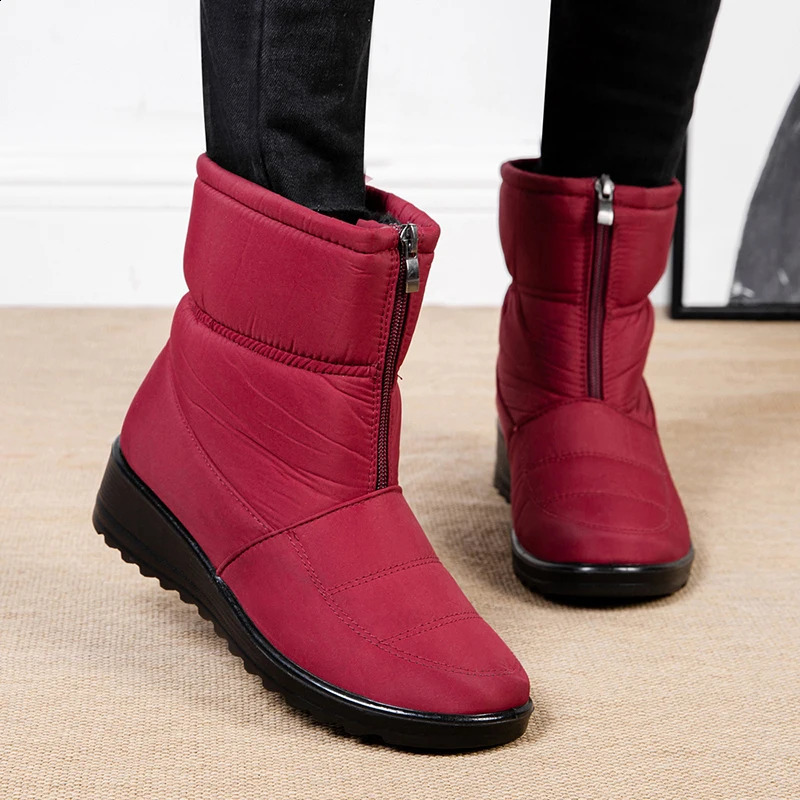 Waterproof Snow Boots for Women Winter Warm Plush Ankle Booties Front Zipper Non Slip Cotton Padded Shoes Woman Size 4 5505