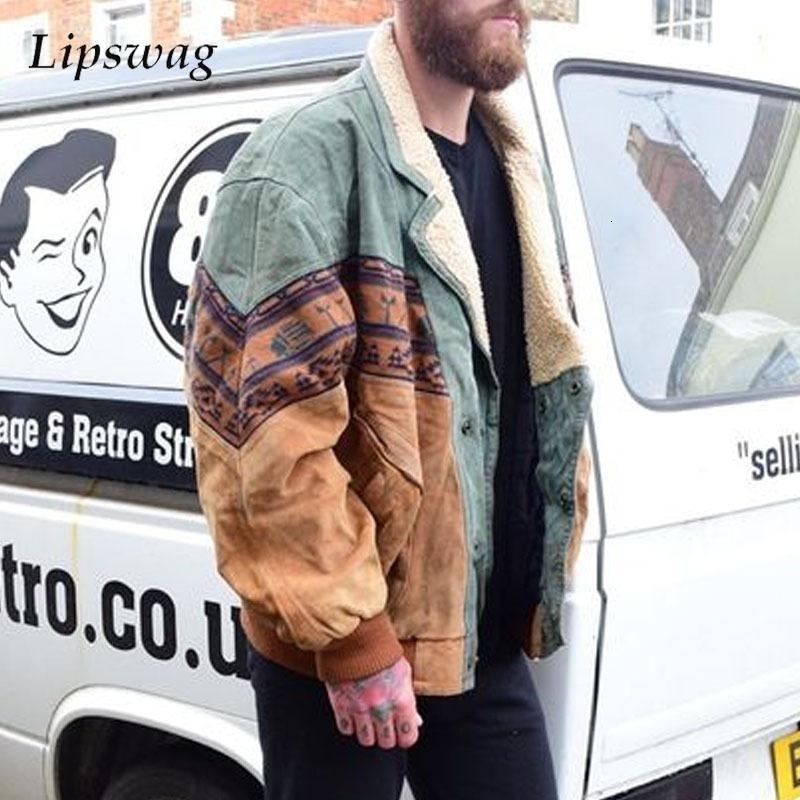 Fashion Oversize Jacket Coat Mens Vintage Patchwork Wool Lining Jackets Winter Casual Loose Long Sleeve Lapel Fleece Outerwear 240907