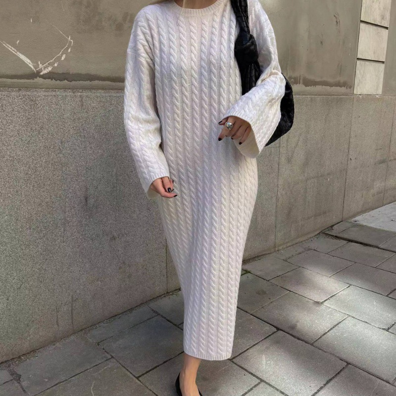 Casual Dresses Knitting Temperament Fried Dough Womens Dresses Vacation Loose Dress Autumn And Winter Sweater Dress 240729