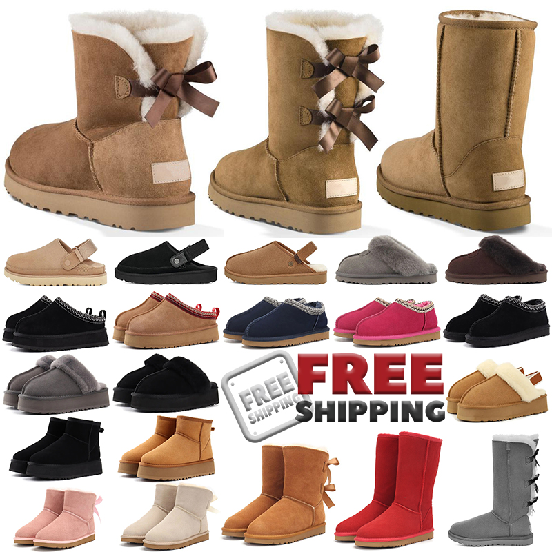 Free shipping designer boots australia slippers womens platform winter booties girl classic snow boot ankle short bow mini fur chestnut bowtie outdo