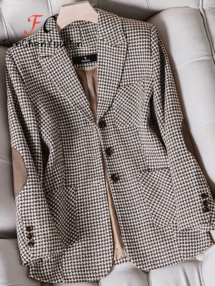 Spring Womens Coats Fashion Temperament Casual Loose Tops 2024 Female Baggy Versatile Office Lady Lattice Patchwork Blazers 240909