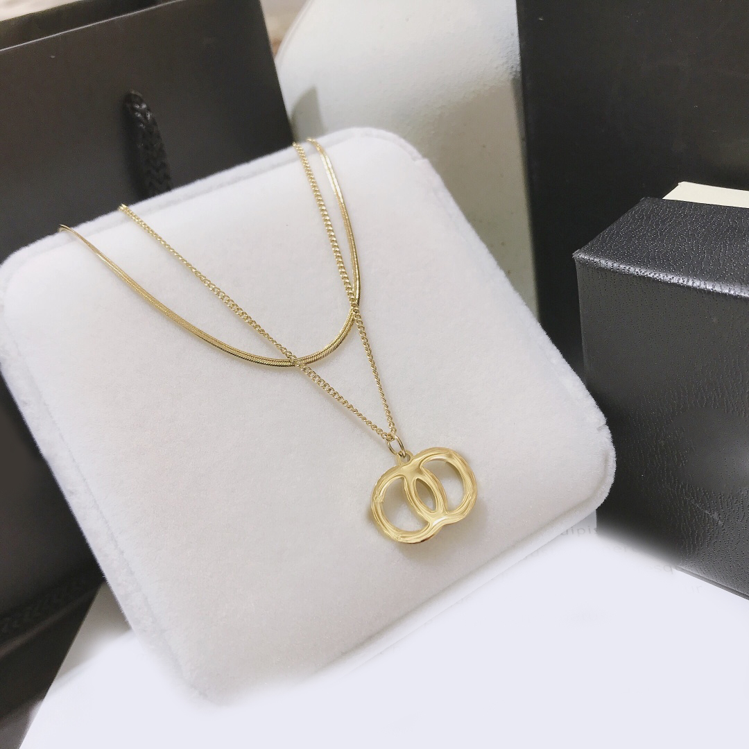 Luxury Charm Letter Pendant Necklace Chain Heart Design Women Long Chain Gold Plated Necklace Stainless Steel Designer Jewelry Exquisite Accessor-image-902287360