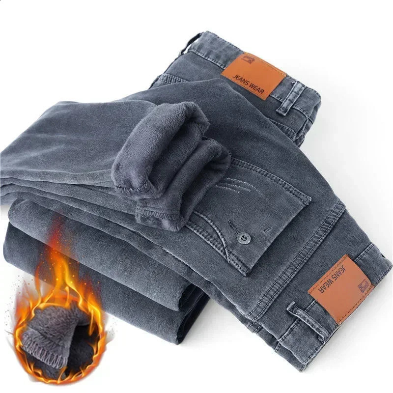 2024 autumn and winter classic fashion trend with wool elastic shorts mens casual comfortable warm high-quality jeans 27-38 240909