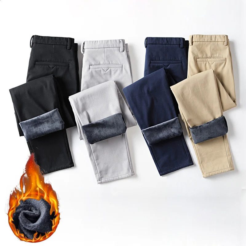 Pantalon d'hiver pour hommes neige chaude en peluche droite et pantalon décontracté pantalon de laine épais Business Blue Mens Pantalon 240909