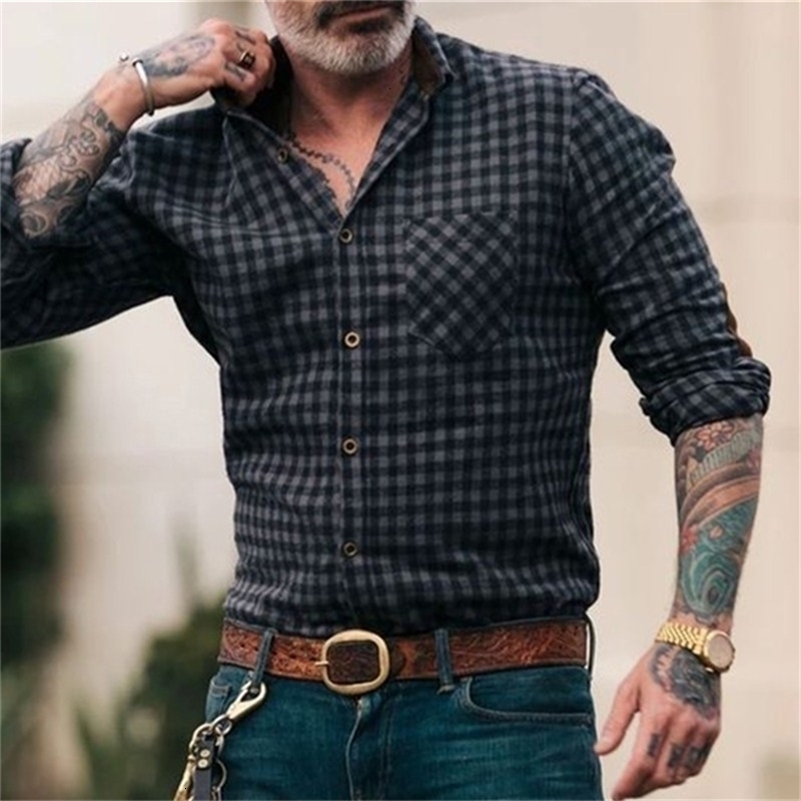 Spring and Autumn Plaid Button Shirt Mens Casual Shirt Long Sleeve Top Fashion Black Top 240903
