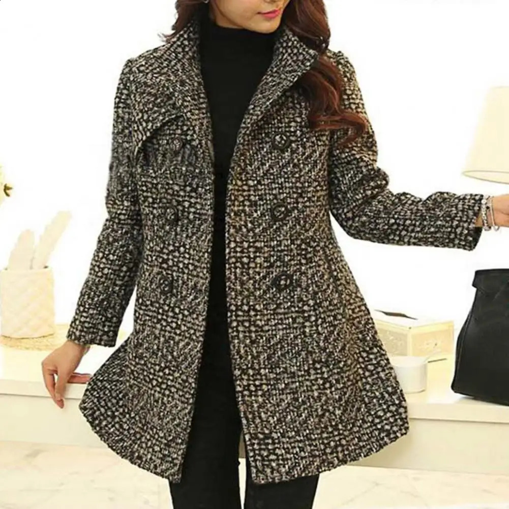 womens wool blend coat for winter autumn fashion elegant mother turtle neck plain weave ultra-thin long coarse woolen coat for women 240909