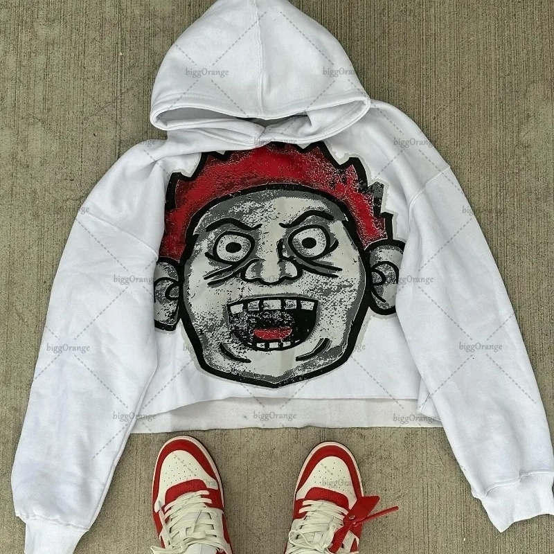 TRENDY Retro Fashion Veste polyvalente dessin animé imprimé pull à sweat à sweat surdimensionné décontracté.