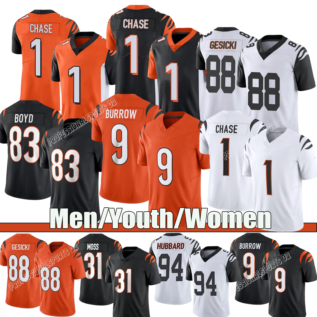 #9 Joe Burrow #1 Ja Marr Chase Jerseys #31 Zack Moss Andrei Iosivas Mike Gesicki Orlando Brown Jr. Cordell Volson Ted Karras #65 Alex Cappa #77 B-image-940551698
