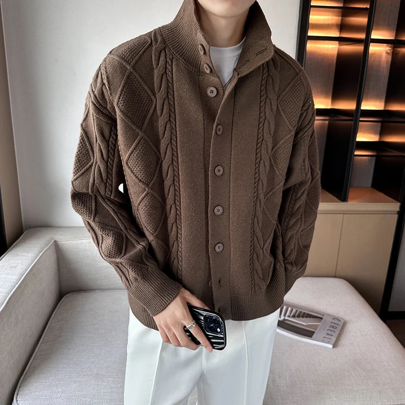 Winter sweater cardigan wool sweater mens warm and fashionable retro knitted sweater jacket mens loose cardigan wool sweater mens jumpsuit M-3XL 240