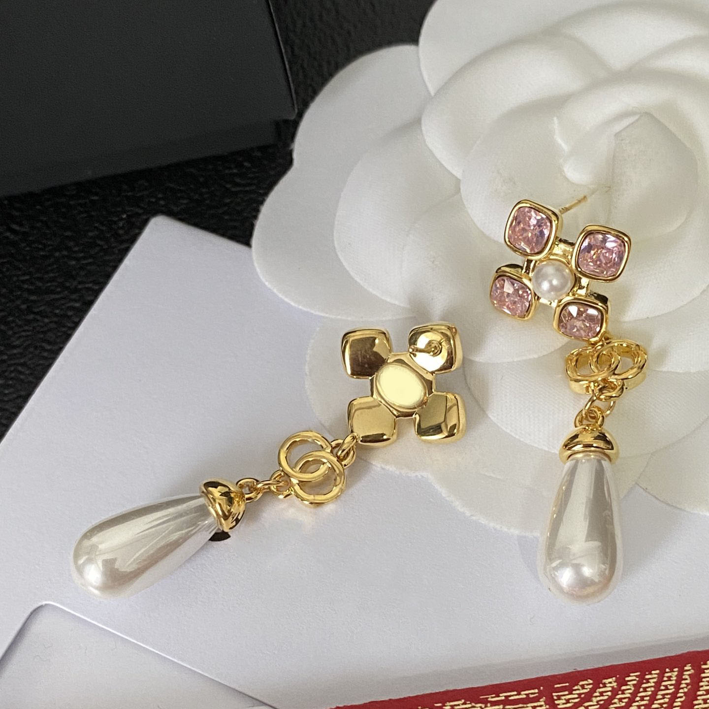 Never Fading Long Style Classic Ear Stud Earrings Pearl Real Gold Brass Copper Stamp Letter Earring Fashion Womens Elegance Wedding Party Jewelry