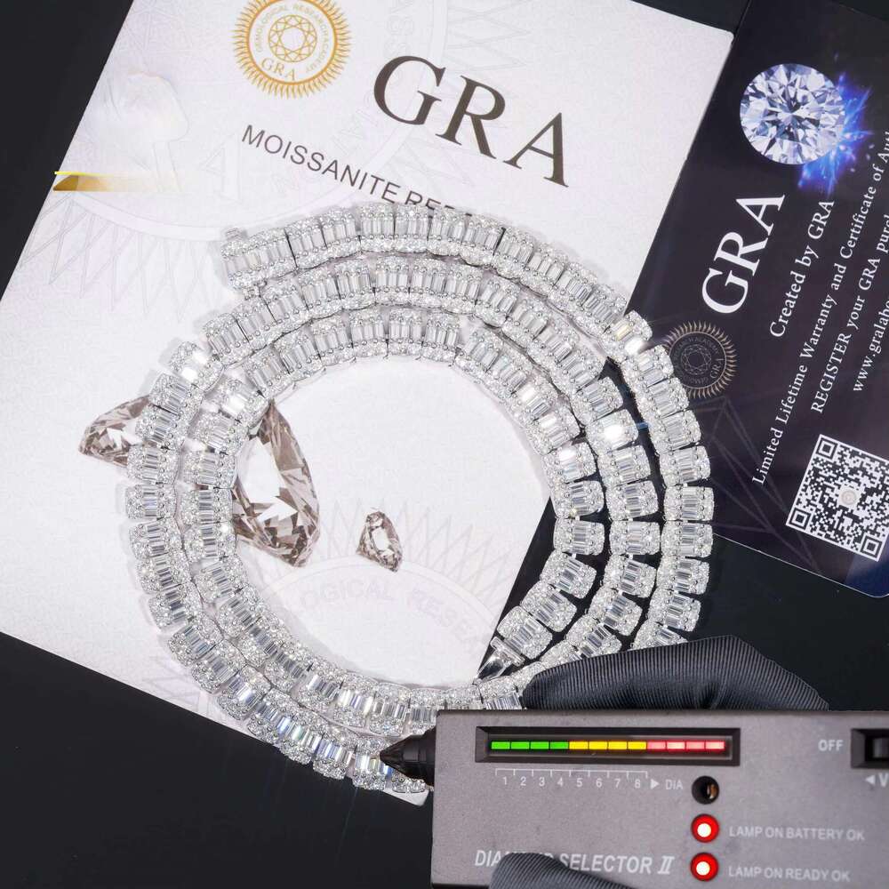 designer necklace fahion tennis chain bracelets pass diamond tester sterg sier 8mm baguette diamond hip hop diamond moissanite rock sugar cuban l