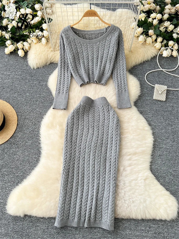 Singreiny Winter Striped Sweater Two Piece Set Womens Long Sleeve Short Sleeve TopElastic Long Sleeve Autumn Coat Sexy Knitted Set 240907