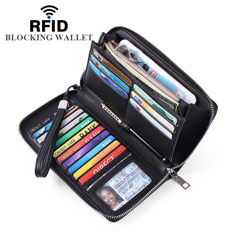 Nouveau portefeuille long antivol RFID à la mode pour femmes avec double fermeture éclair, sac multifonctionnel pour cartes de crédit, sac à main