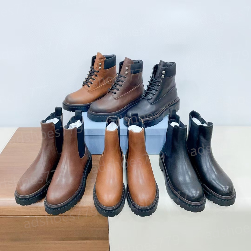 Hiver Femmes Low Talon Vintage Bottes Martin Cilued Cow Hide Lacet Plateforme Botkle Boots Boots Boots Luxury Designer Boots décontractés 35-41 a