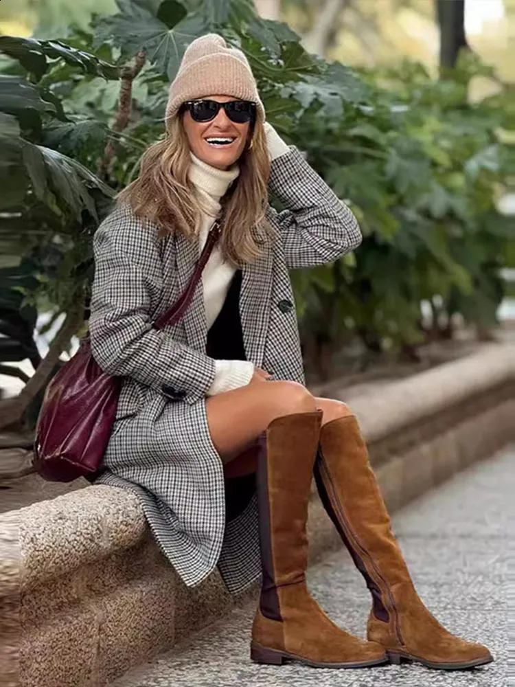 Manteau en laine plate Femmes doubles encoche poitrine poche de mode 2024 veste d'automne veste décontractée à manches longues top 240909