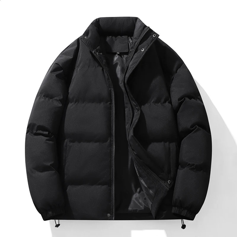 Stand up collar cotton lined coat mens winter loose cotton lined coat solid color thick bread coat winter thick coat 240907