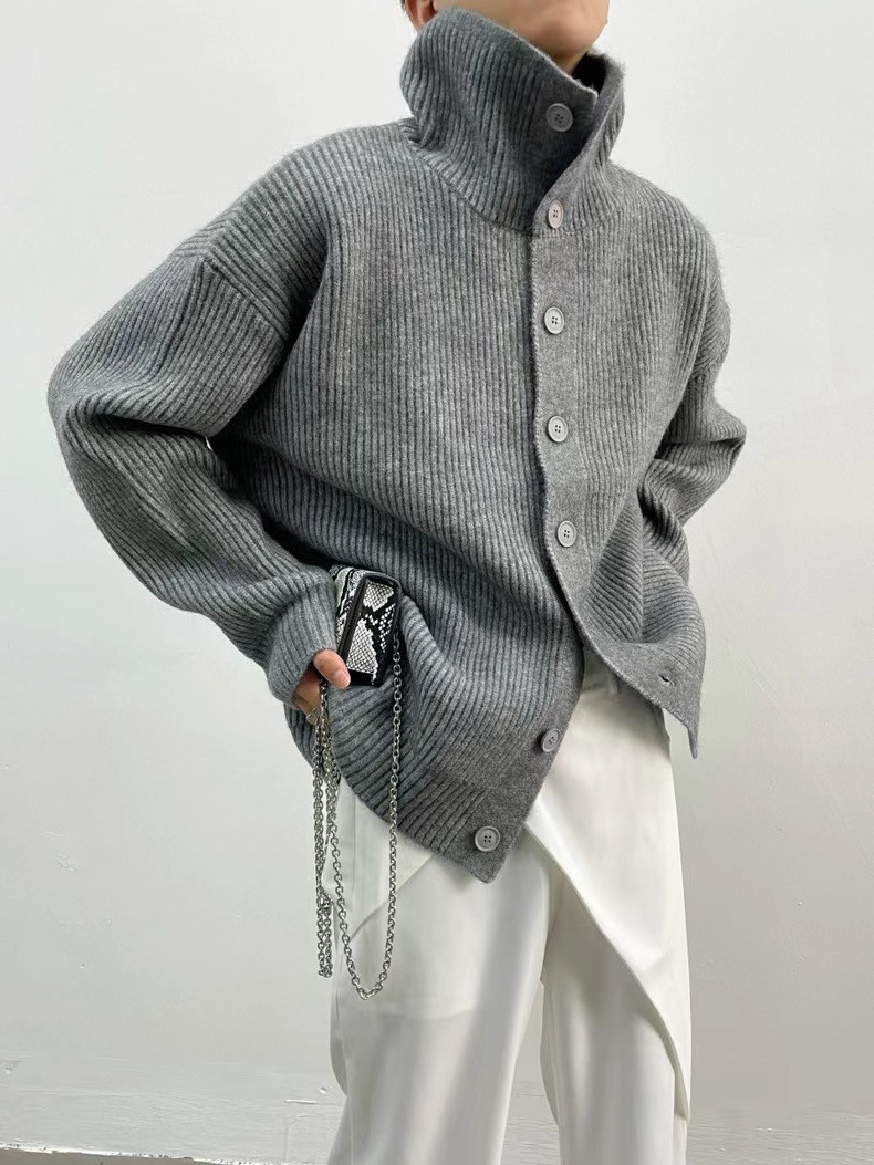 Womens Autumn Winter Single Breasted Buckle Elegant Cardigan Stand Collar Long Sleeve Sweater Fashion Casual Knitting Tops