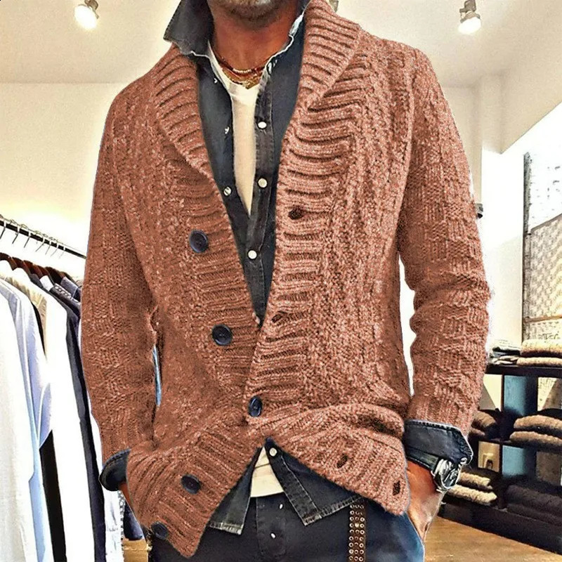 Mens casual button knit cardigan long sleeved sweater jacket fashionable and loose style thick and luxurious wool knit 240907