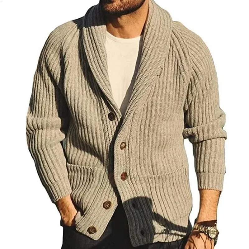 autumn mens clothing solid casual ultra-thin sweater jacket long sleeved lapel knitted cardigan 240907