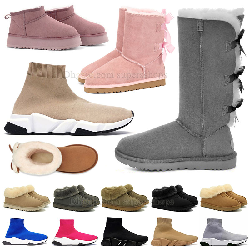 Knee High designer winter snow boots mens womens big size us 11 10 9 44 45 chestnut vintage beige Paris man woman ankle bootis classic mini bow s