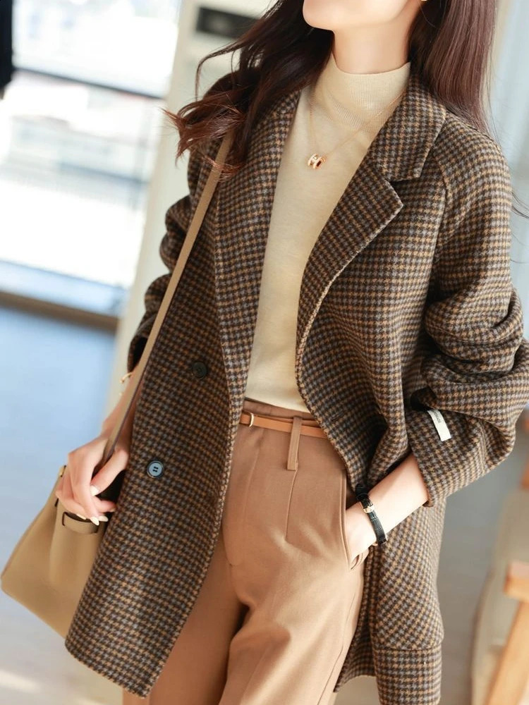 Womens Fashion Pocket Plain Wool Blended Jacket Womens Thick Warm Single Chest Elegant Long Winter Jacket Womens 240909