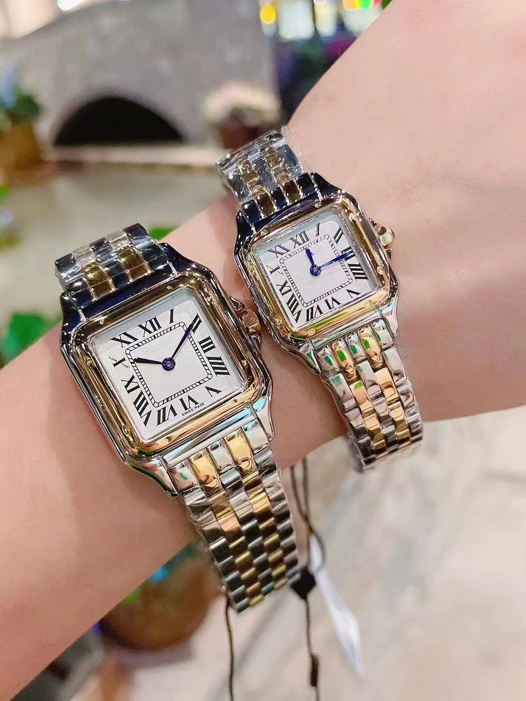 Montre de Luxe Woamines Watches New Fashion 22 mm 27 mm Dalle de haute qualité Gold / Silver en acier inoxydable Quartz LADE Watch with Diamond D