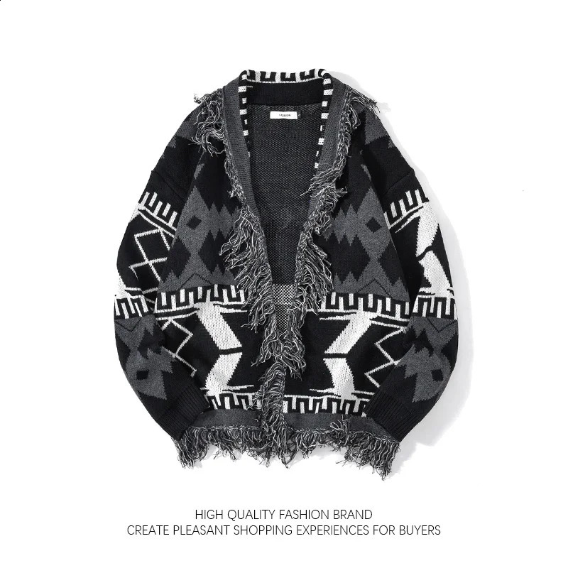 Japanese retro Grunge cardigan sweater mens retro womens knitted sweater unisex hip-hop tassel old jumper jacket 240907