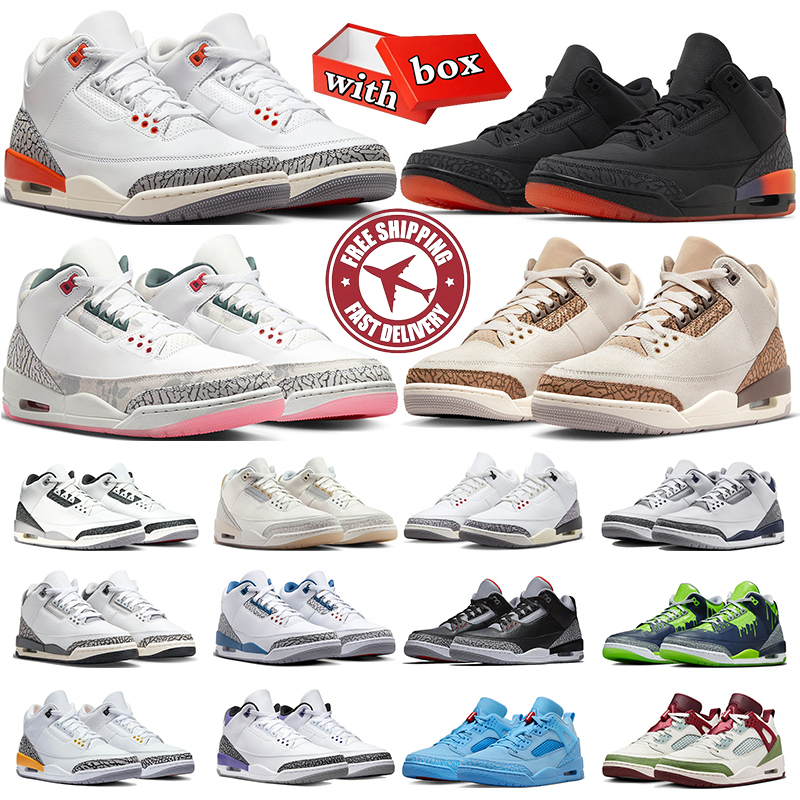 Livraison gratuite 3 3s avec boîte Basketball Men Chaussures Ciment blanc repensé gris Grey Georgia Peach Midnight Navy Palomino Mens Trainers Fe