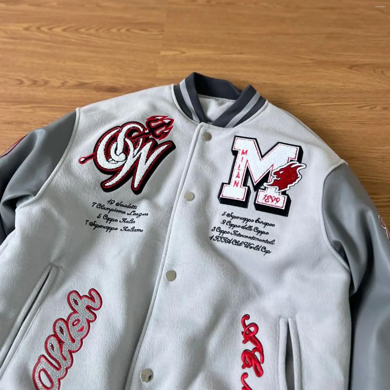 Men's Jackets 2000s Jacket American Retro Trend M Embroidery Rhinestones Y2K Harajuku Hip hop Gothic Loose Casual Street Wear