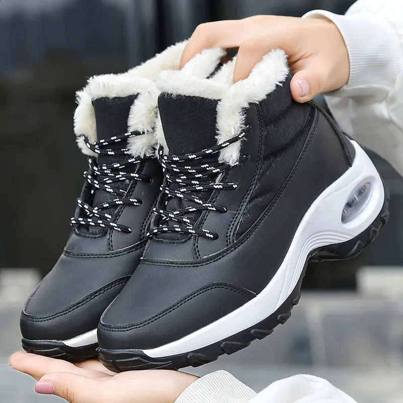 Black womens snow boots waterproof for parents and children winter ankle thick fur platform anti slip warm and comfortable shoes thick boots 2409