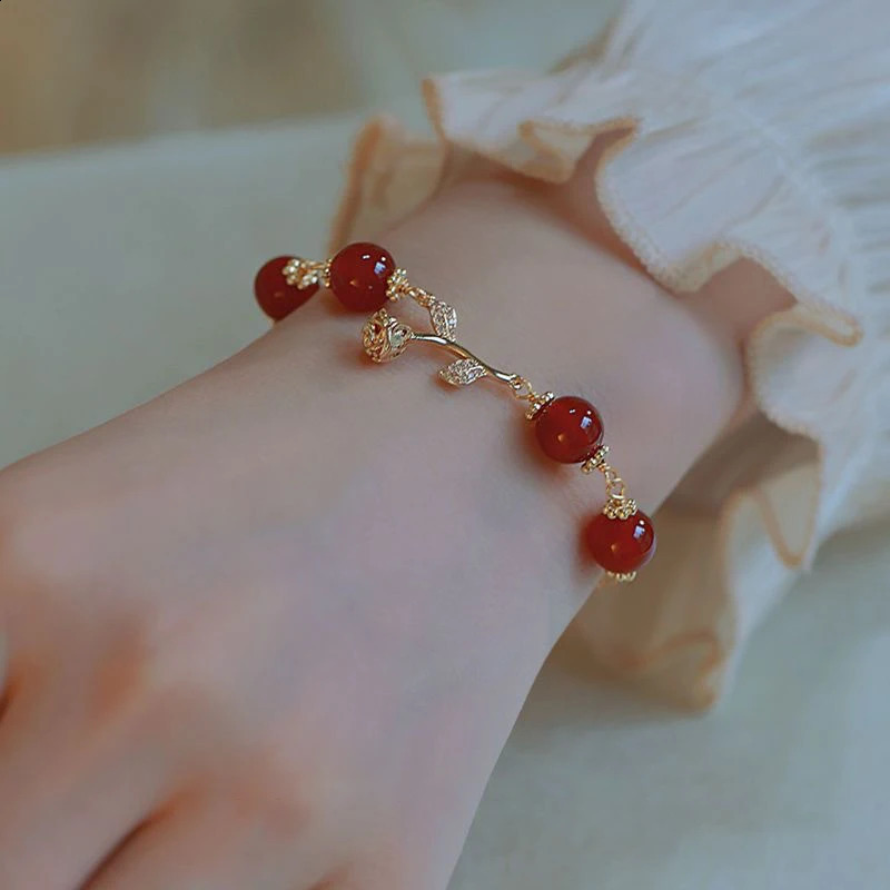 Bracelet Bracelet de style rose de style coréen Chaîne de mode Romantique Rouge Bracellet Bracelet Bijoux de mariage Femmes 240910