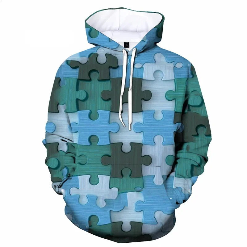 3D printed color puzzle hooded sweatshirt with personalized patterns for men autumn fashion cool street pull-out loose long sleeved sweatshirt 24
