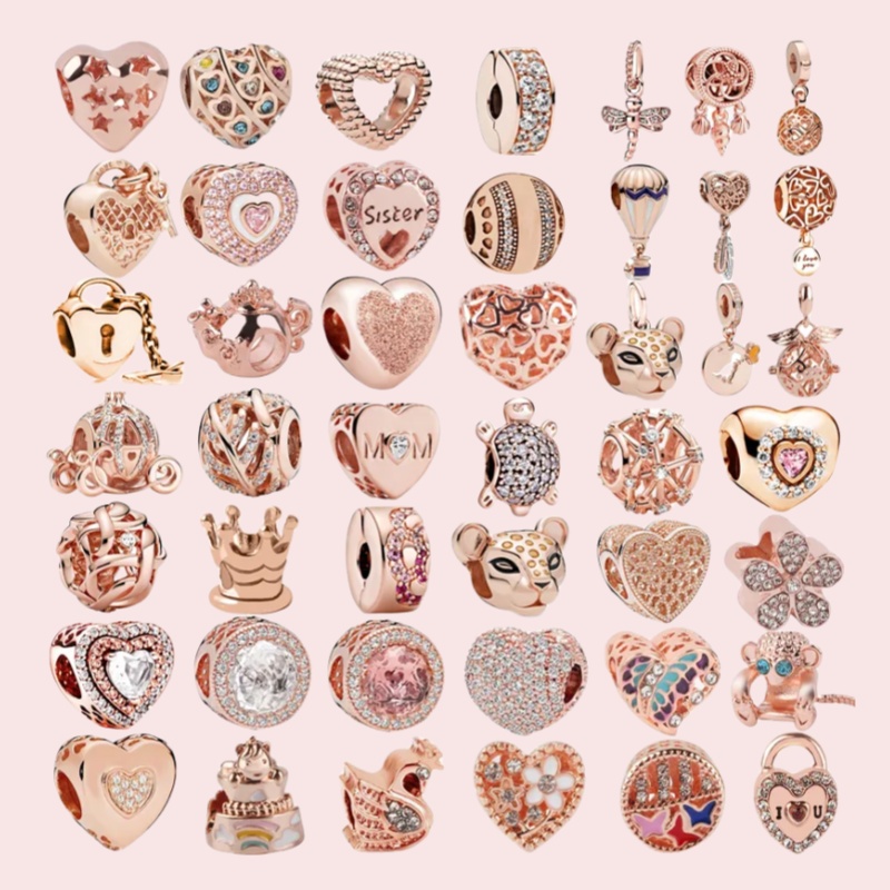 925 silver beads Rose Gold Heart Lock Key Pendant Beads Charm Charms Bracelets Women DIY designer Jewelry gift with box-image-751102776