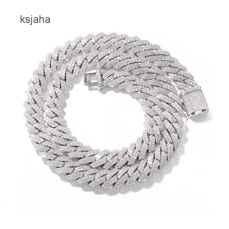 Wholesale fashion 14mm Mens 18K Gold Plated White Zircon Micro Buckle Copper Cuban Link Chain Necklace Hip Hop Jewelry