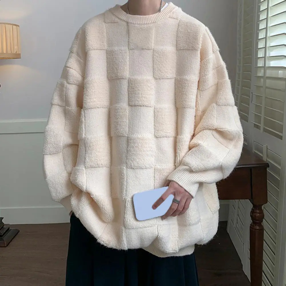 Pull tricoté pour hommes Hiver Hiver épais du peluche moelleux décontracté surdimensionné de parachutisme surdimension