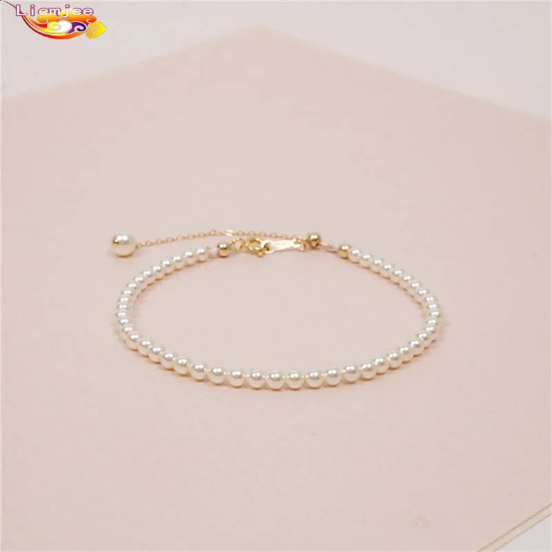 Liemgee Simple Round Pearl 14K Gold Plated Bracelet Accessories Fashion Party Jewelry Female Features Charm Girlfriend Gift 240910