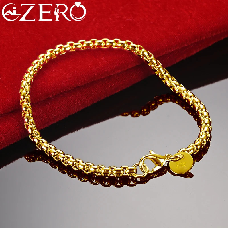Bracelet d'or Alizero 18K 925 STERLING Silver 4 mm Box Box Bracelet Mens Fashion Bijoux de mariage Cadeau 240910