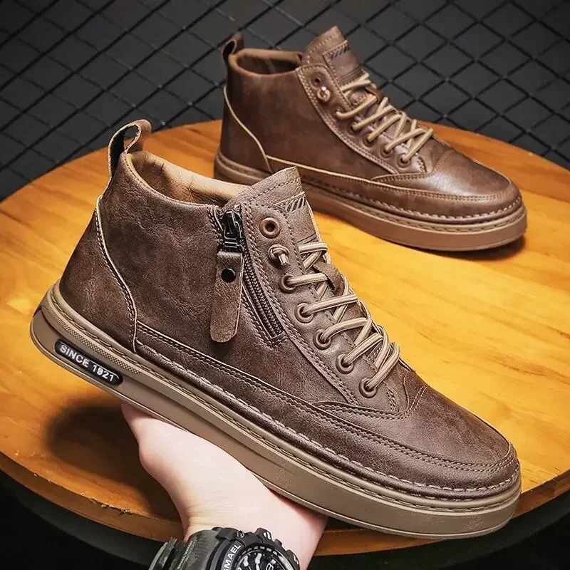 Mens boots winter high top leather shoes fashionable cotton shoes fashionable ankle boots business casual outdoor shoes mens sports shoes 240909