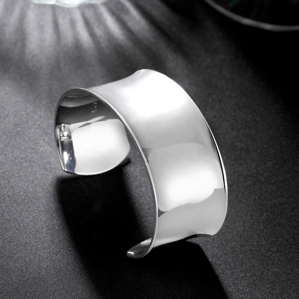 Bangle 925 Sterling Silver charm Smooth wide Big bangle Bracelets for Women Luxury Fashion Party Wedding cuff Jewelry Christmas Gift y240911