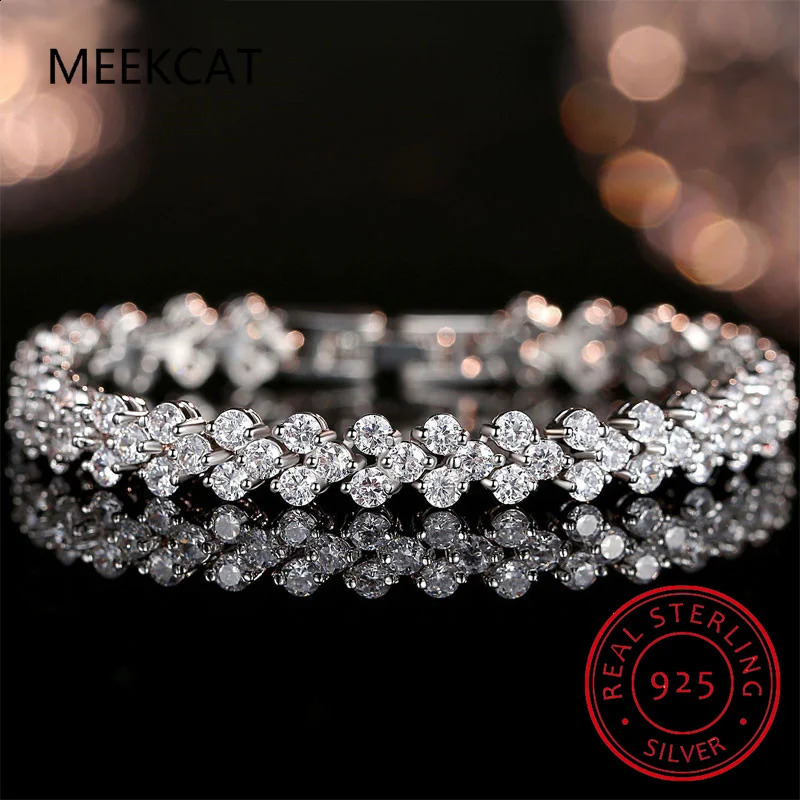Bracelet en or blanc 14K avec diamants de laboratoire romain, bracelet de fiançailles et de mariage pour femme, bijoux de mariée, 240910