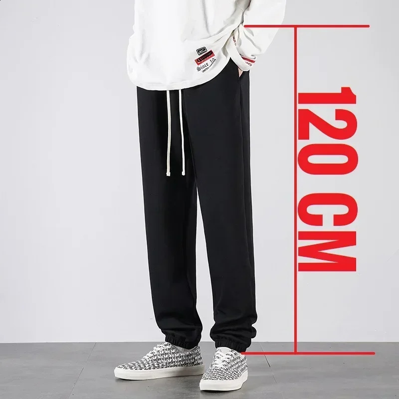 Mens large and tall sports pants ultra long sports jogging mens winter wool sports pants black cotton elastic waist 200cm 240910