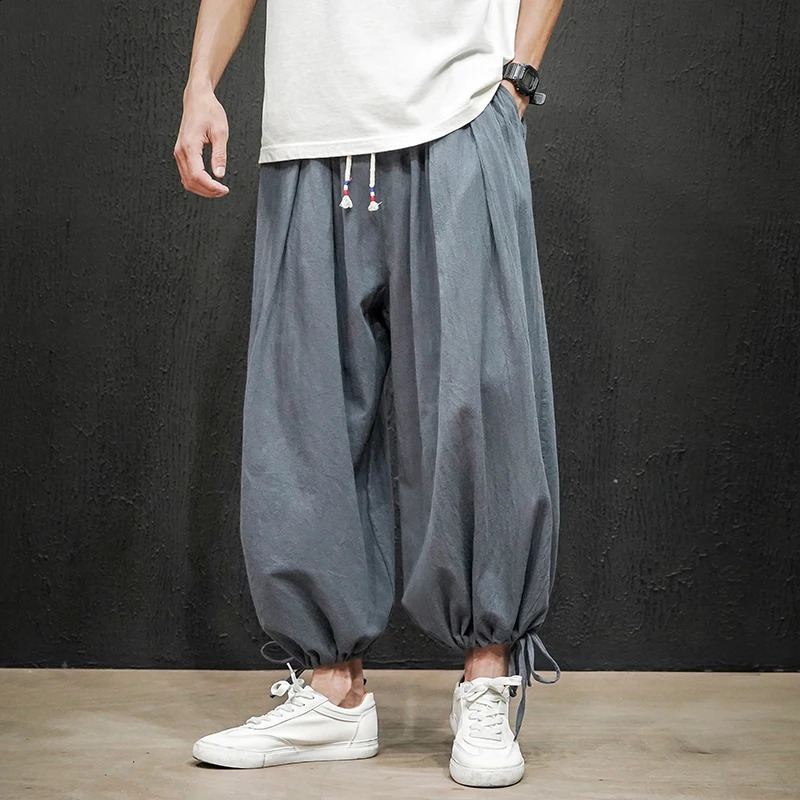 Drop mens Harajuku harem pants mens summer cotton linen jogging pants mens retro Chinese style sports pants fashion 240910