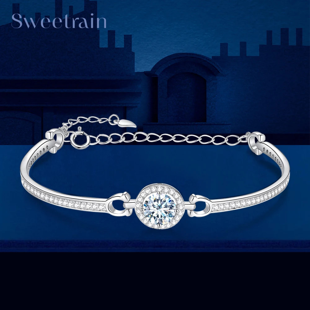 1.0 Cttw 925 sterling silver white womens bracelet 18K gold-plated diamond bracelet with GRA certified jewelry 240910