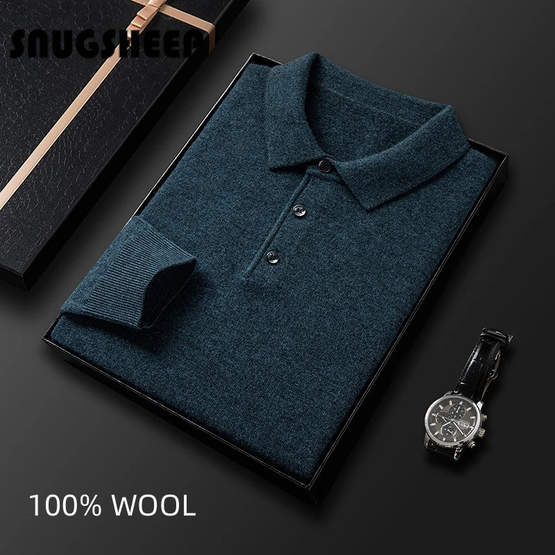 100 wool fashion polo sweater men top winter mens clothes sweaters clothing korean vintage oversize knitted pullover 240910