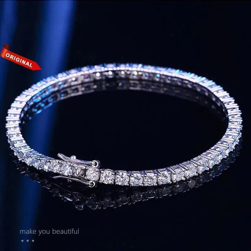 Bracelet de tennis Alitree M 4 mm Bracelet de bijoux de fête de mariage en argent en argent Full GRA 925 Silver Pared 18K 240910