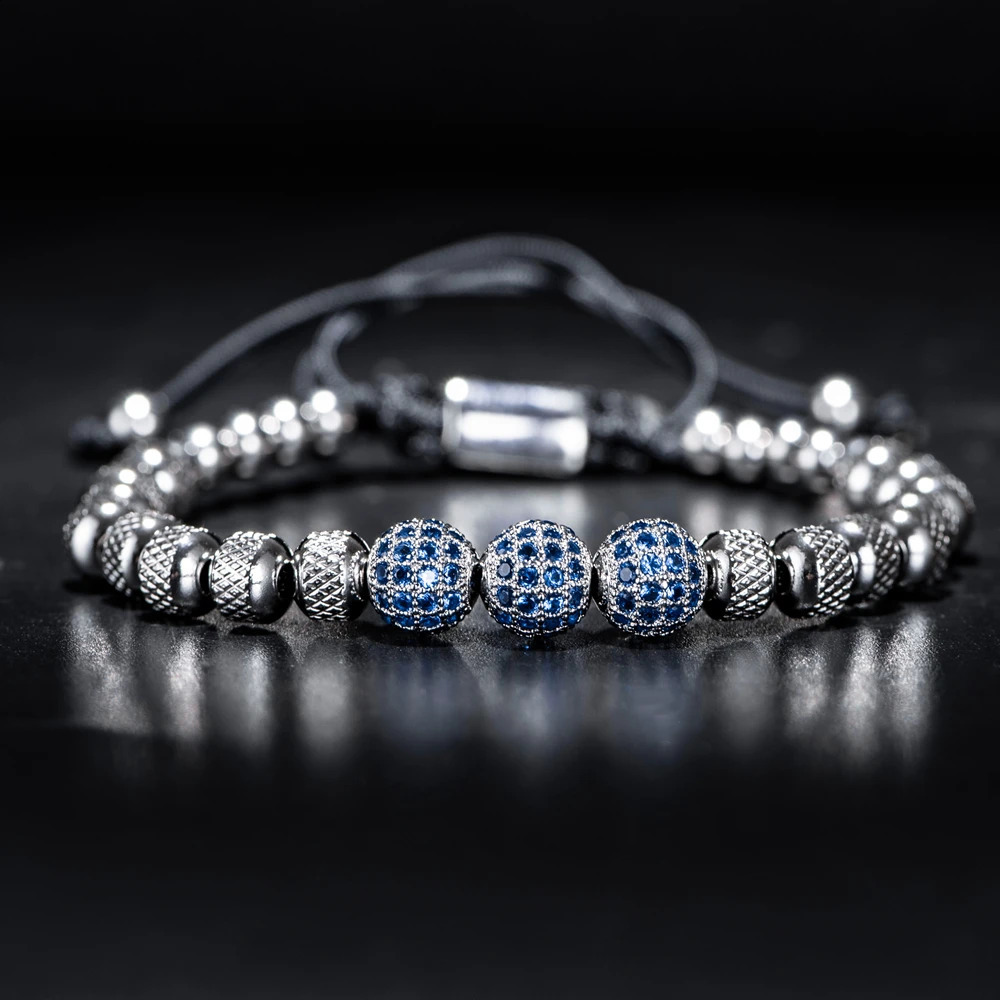Bracelet pour hommes Set Blue CZ Perles 6 mm en acier inoxydable perles rondes Bracelet d'amitié tressé Direct 240910
